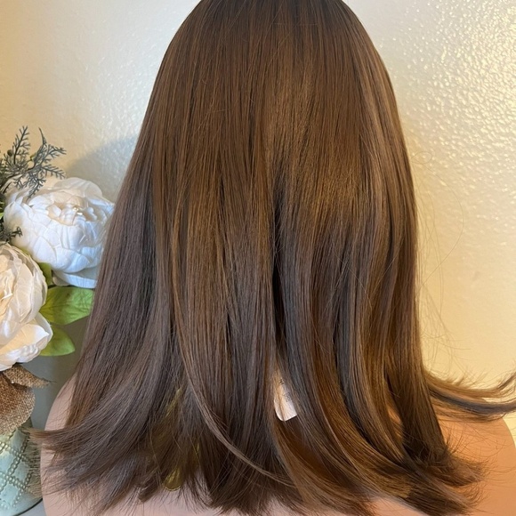 14” Short Ombre Black to Brown Natural color Synthetic Wig for Daily U… - Picture 5 of 12